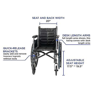 Invacare Tracer (EX2) Wheelchair for Adults Standard Folding (20" Seat) with Legrests & Full Arms
