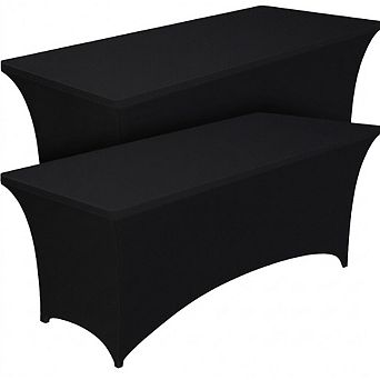2-Pack Black Spandex Tablecloths, Stretch, Fitted, Washable, Wrinkle-Resistant