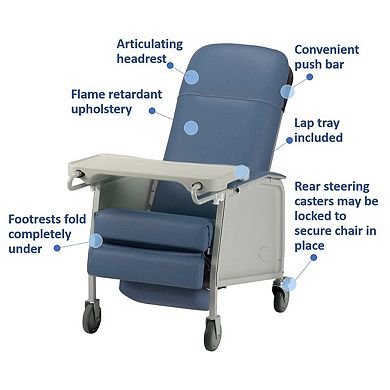 Invacare Traditional Three-Position Recliner, 19in Seat, 250lb Capacity (Blue Ridge)