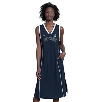 Women's Starter Navy Detroit Tigers Line Up Sneaker Sleeveless Maxi Dress