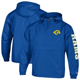 Men's Champion Royal Los Angeles Rams Packable Hooded Windbreaker Half-Zip Jacket