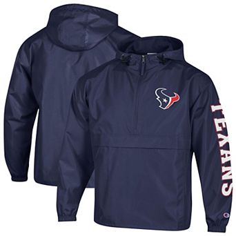 Men's Champion Navy Houston Texans Packable Hooded Windbreaker Half-Zip Jacket