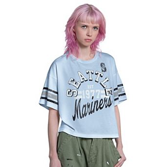 Women's Starter Light Blue Seattle Mariners Cropped Hurry Up Offense T-Shirt