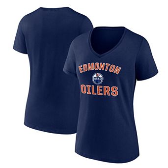 Women's Logo Athletic Navy Edmonton Oilers Arch Victory V-Neck T-Shirt