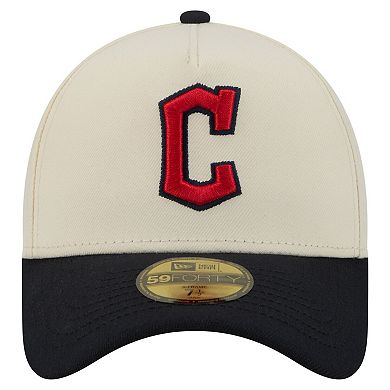 Men's New Era Cream Cleveland Guardians Chrome A-Frame 59FORTY Fitted Hat