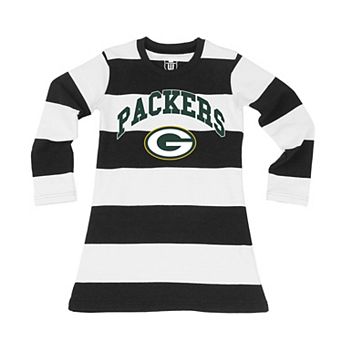 Girls Toddler Wes & Willy Black/White Green Bay Packers Long Sleeve Rugby Tri-Blend Dress
