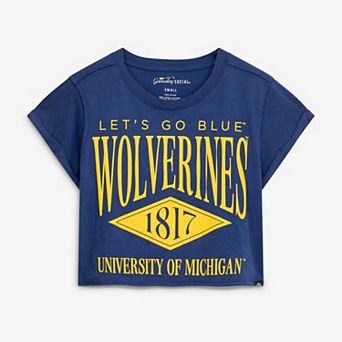 Women's Gameday Social Navy Michigan Wolverines Cropped Cuffed T-Shirt