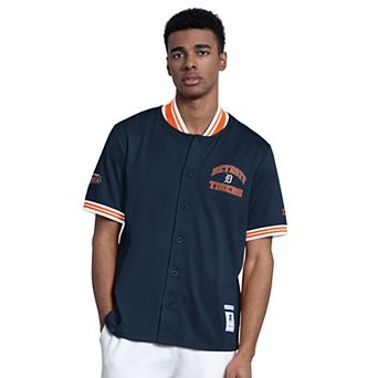 Men's Starter Navy Detroit Tigers Button-Up Short Sleeve Jacket