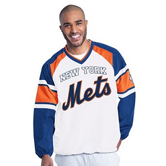 Men's G-III Sports by Carl Banks White/Royal New York Mets Infield Play Raglan V-Neck Pullover