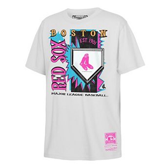 Youth Mitchell & Ness White Boston Red Sox Cooperstown Neon Field Shock T-Shirt