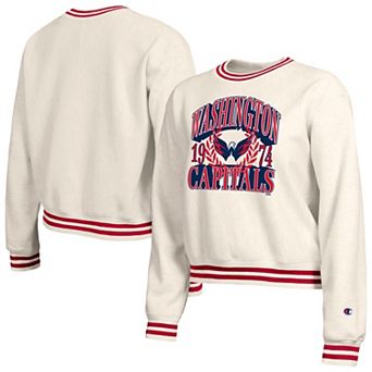 Women's Champion Cream Washington Capitals Bold Laurels Reverse Weave Yarn Crewneck Sweatshirt
