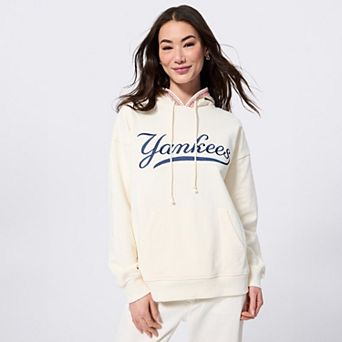 Women's Terez White New York Yankees Swizzle Baseball Stitch Hoodie