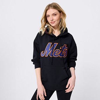 Women's Terez Black New York Mets Swizzle Baseball Stitch Hoodie