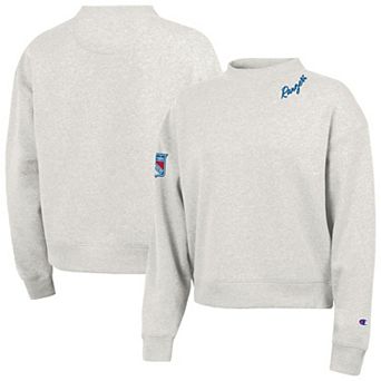 Women's Champion Gray New York Rangers Collar Script Triumph Fleece Crewneck Sweatshirt