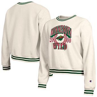 Women's Champion Cream Minnesota Wild Bold Laurels Reverse Weave Yarn Crewneck Sweatshirt
