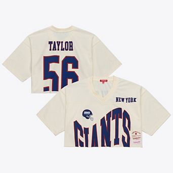 Women's Mitchell & Ness Lawrence Taylor Cream New York Giants Retired Player Cropped Fashion Jersey