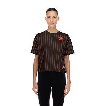 Women's New Era Black San Francisco Giants Throwback Meshback Pinstripe Boxy T-Shirt