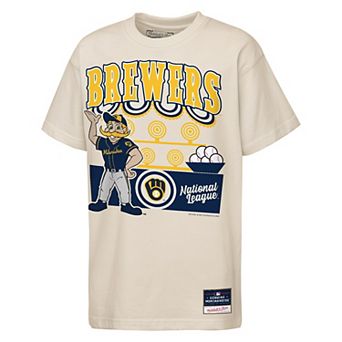 Youth Mitchell & Ness Cream Milwaukee Brewers Step Back Up Mascot T-Shirt