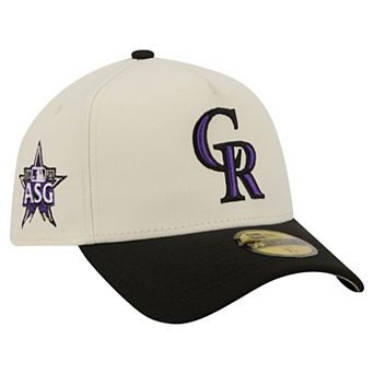 Men's New Era Cream Colorado Rockies Chrome A-Frame 59FORTY Fitted Hat