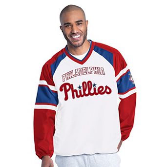 Men's G-III Sports by Carl Banks White/Red Philadelphia Phillies Infield Play Raglan V-Neck Pullover