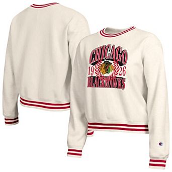 Women's Champion Cream Chicago Blackhawks Bold Laurels Reverse Weave Yarn Crewneck Sweatshirt