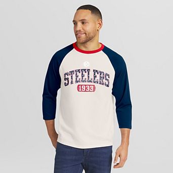 Men's Darius Rucker Collection by Fanatics White/Navy Pittsburgh Steelers Americana 3/4 Sleeve Raglan T-Shirt
