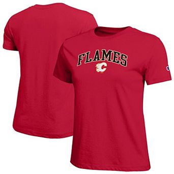 Women's Champion Red Calgary Flames Arch Mascot Logo T-Shirt