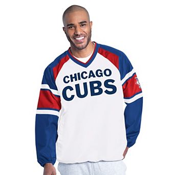 Men's G-III Sports by Carl Banks White/Royal Chicago Cubs Infield Play Raglan V-Neck Pullover