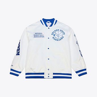 Men's Mitchell & Ness White Golden State Warriors Arctic Lightweight Full-Snap Satin Jacket