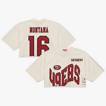 Women's Mitchell & Ness Joe Montana Cream San Francisco 49ers Retired Player Cropped Fashion Jersey