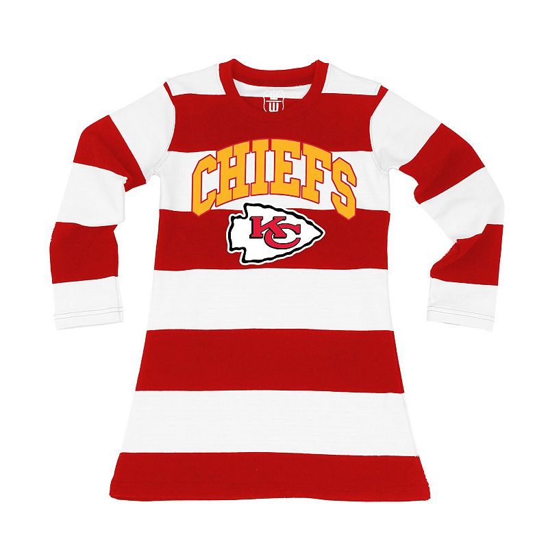 kc chiefs jersey dress Girls Toddler Wes & Willy Red/White Kansas City Long Sleeve Rugby Tri-Blend Tshirt dress