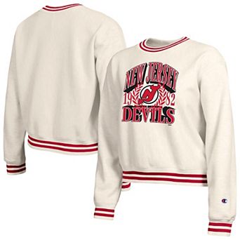Women's Champion Cream New Jersey Devils Bold Laurels Reverse Weave Yarn Crewneck Sweatshirt