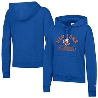 Women's Champion Royal New York Islanders Arched Pill Box Hoodie
