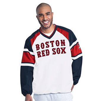Men's G-III Sports by Carl Banks White/Navy Boston Red Sox Infield Play Raglan V-Neck Pullover