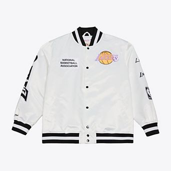 Men's Mitchell & Ness White Los Angeles Lakers Arctic Lightweight Full-Snap Satin Jacket