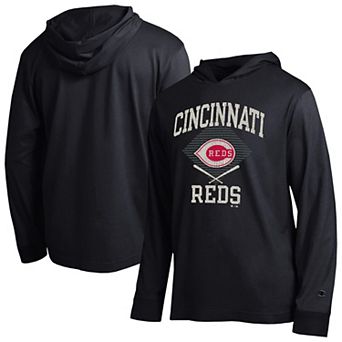 Men's Champion Black Cincinnati Reds Cooperstown Hooded Long-Sleeve T-Shirt