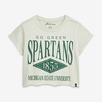 Women's Gameday Social Green Michigan State Spartans Cropped Cuffed T-Shirt