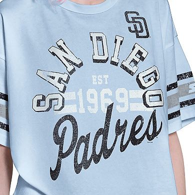 Women's Starter Light Blue San Diego Padres Cropped Hurry Up Offense T-Shirt