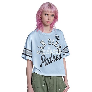 Women's Starter Light Blue San Diego Padres Cropped Hurry Up Offense T-Shirt