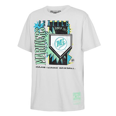 Youth Mitchell & Ness White Seattle Mariners Cooperstown Neon Field Shock T-Shirt