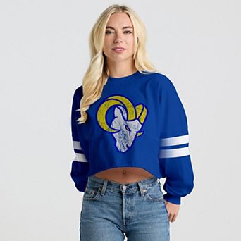 Women's Spirit Jersey Royal Los Angeles Rams Oversized Cropped Stripe Long Sleeve T-Shirt
