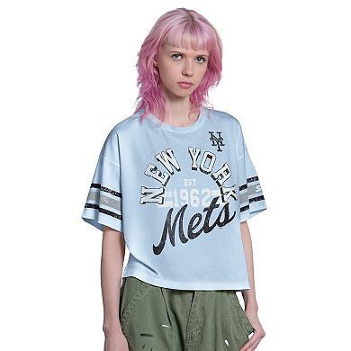 Women's Starter Light Blue New York Mets Cropped Hurry Up Offense T-Shirt