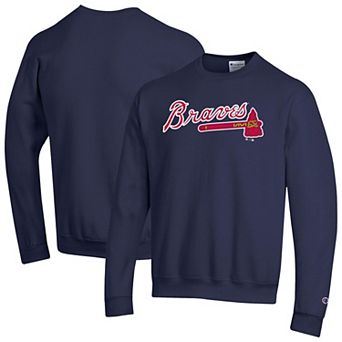 Men's Champion Navy Atlanta Braves Powerblend Wordmark Sweatshirt