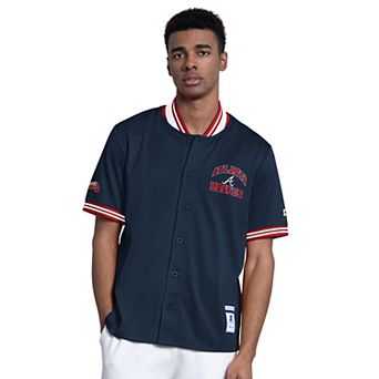 Men's Starter Navy Atlanta Braves Button-Up Short Sleeve Jacket