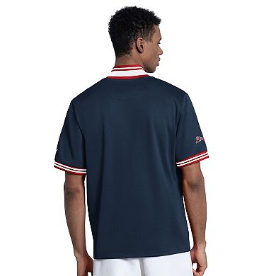 Men's Starter Navy Atlanta Braves Button-Up Short Sleeve Jacket