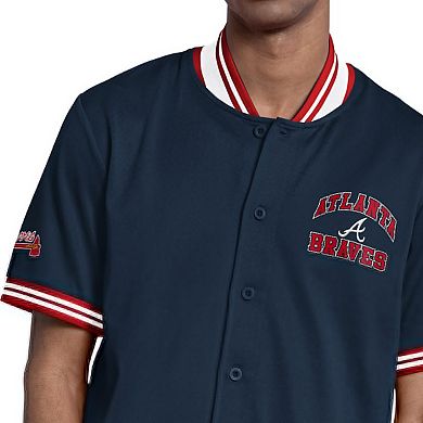Men's Starter Navy Atlanta Braves Button-Up Short Sleeve Jacket