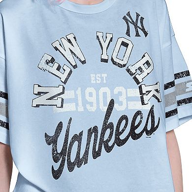 Women's Starter Light Blue New York Yankees Cropped Hurry Up Offense T-Shirt