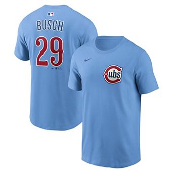 Men's Nike Michael Busch Light Blue Chicago Cubs Name & Number T-Shirt