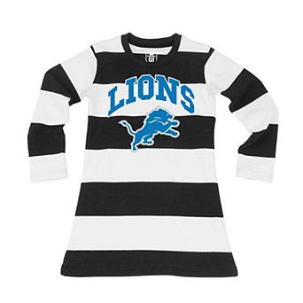 Girls Toddler Wes & Willy Black/White Detroit Lions Long Sleeve Rugby Tri-Blend Dress