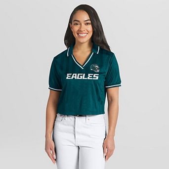 Women's WEAR by Erin Andrews Midnight Green Philadelphia Eagles Cropped Jersey Polo